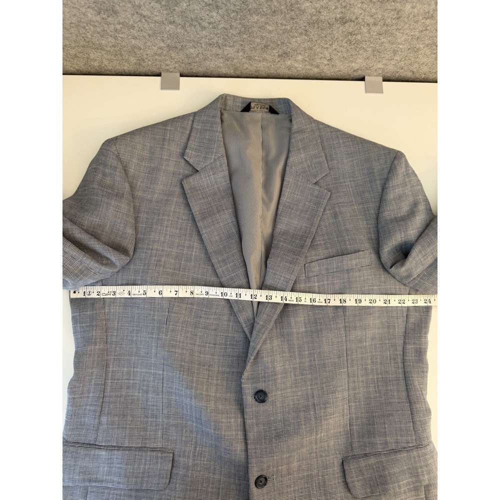 Jos A Bank 46L Blazer Linen Wool Blue Mini Plaid Checked Sport Coat Suit Jacket - Picture 6 of 10
